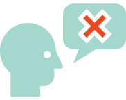 A person with a speech bubble with a red x sowing protection from misrepresentation.