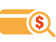 A magnifying glass and a credit card showing credit monitoring services.