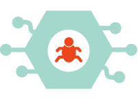 A computer looking bug to represent viruses and that cyber insurance can protect from this.