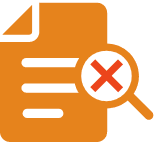 A document with a magnifying glass with an x in the glass representing mismanagement of benefits.