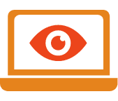 A laptop with an eye representing breach of privacy.