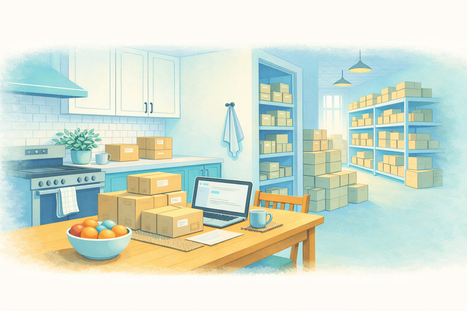 A room at home set up for selling products online from home.