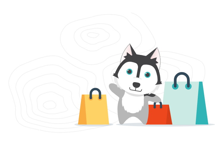 Dog with shopping bags
